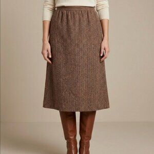Vintage Tweed Striped Midi Skirt Women's Size 14‎ Brown Multi Color Lined A Line